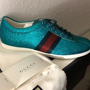 Authentic Gucci Glitter Web Sneaker with Studs